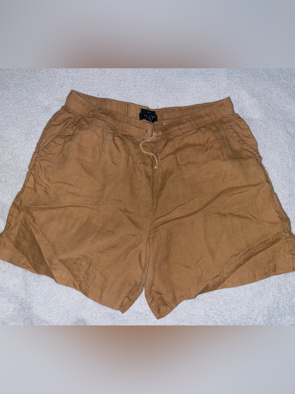 Tahari Women’s 100% Linen Flat Front Drawstring lightweight Shorts - Tan Brown